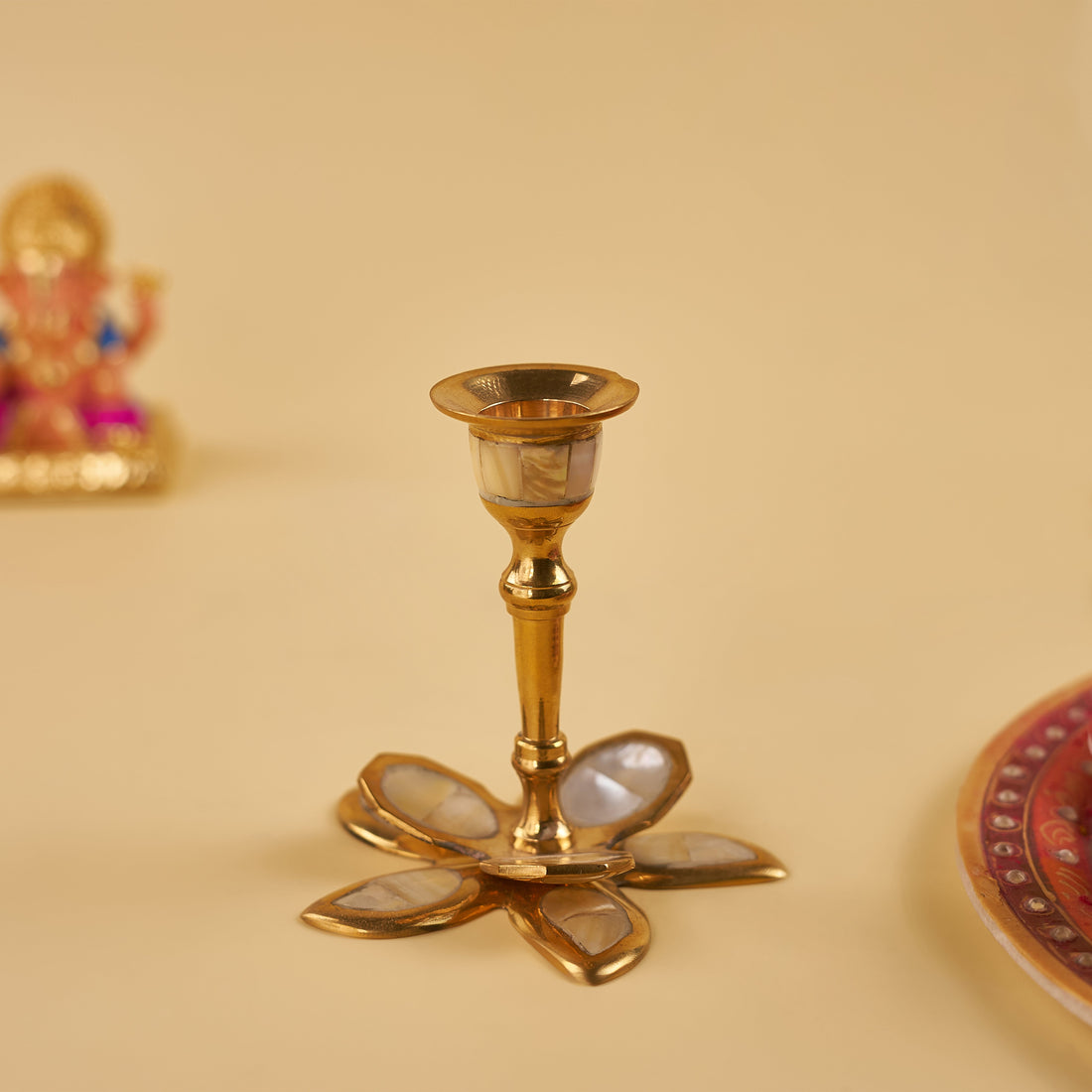Brass Mother of Pearl Petals Shape Candle Stand (Pack of 5/10/20)