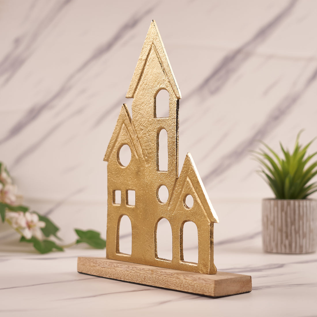 Brass House Figurine with Wooden Base – A Unique and Artistic Décor Piece (Pack of 5/10/20)