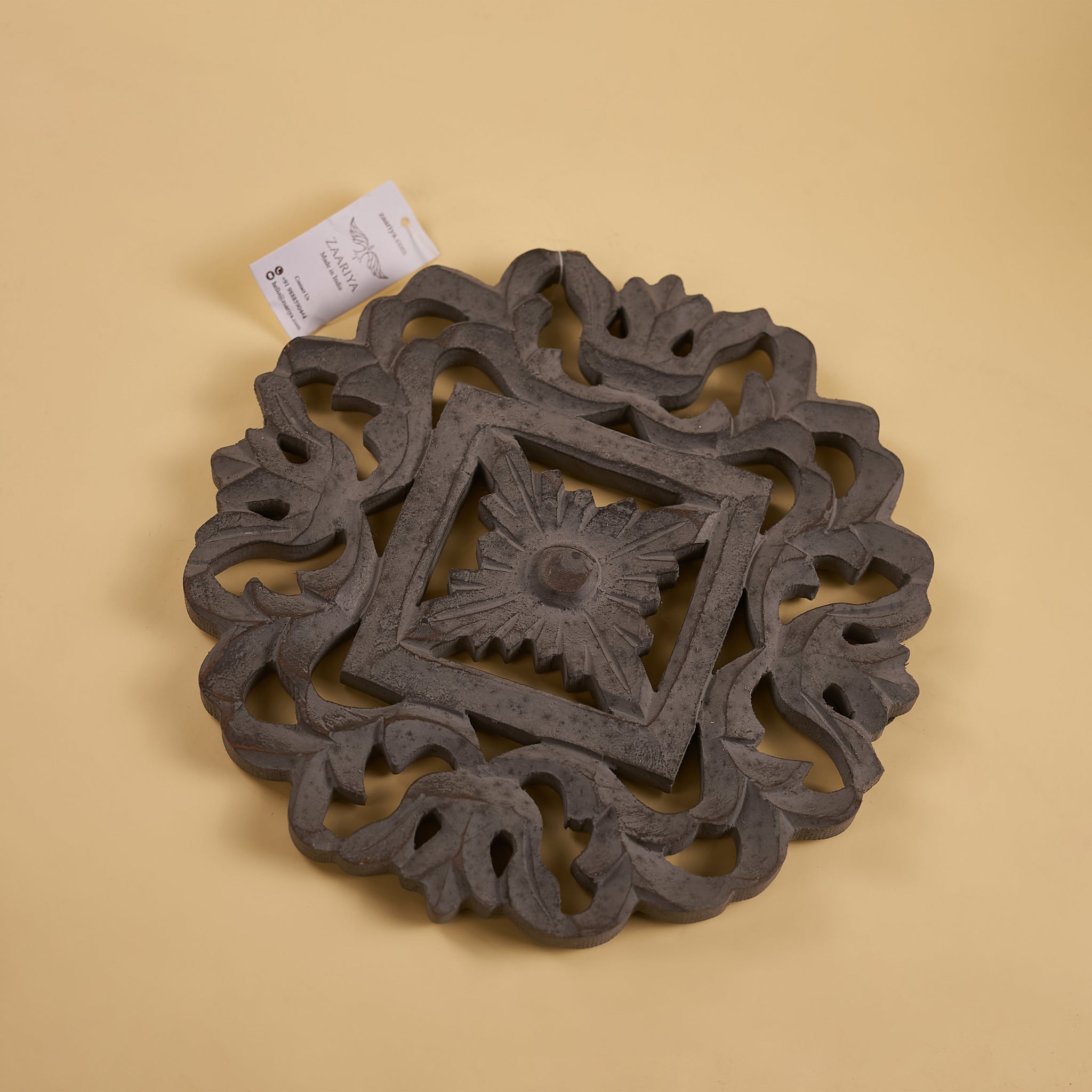 Wooden Carved Trivet in a sleek grey finish (Pack of 5/10/20)