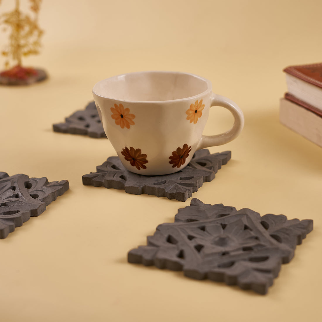 Wooden Handmade Dark Grey Coaster Set of 4 (Pack of 5/10/20)