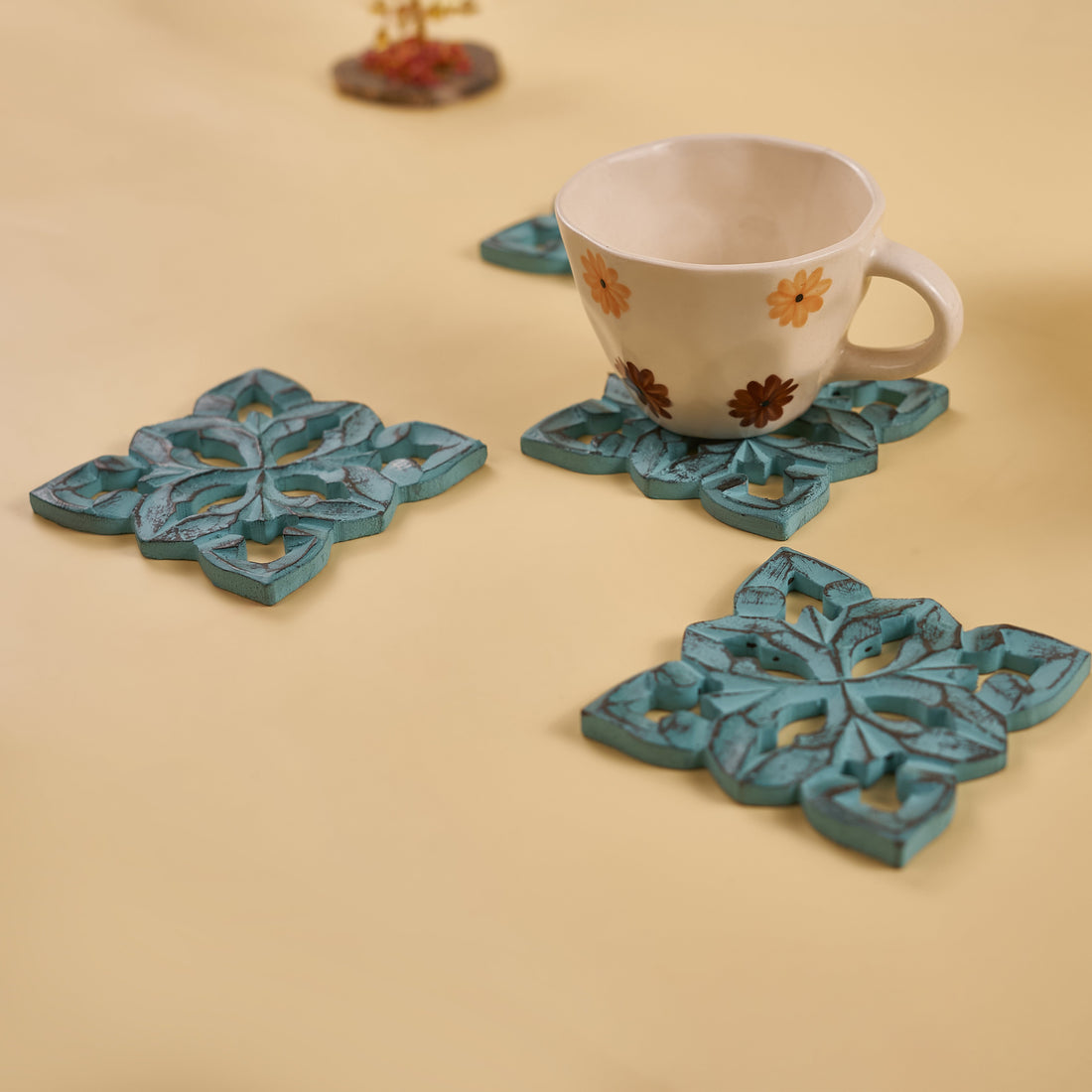 Wooden Handmade Turquoise Coaster Set of 4 (Pack of 5/10/20)