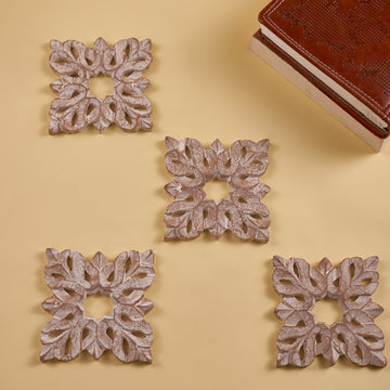 White Wooden Carved Coaster Set of 4 (Pack of 5/10/20)