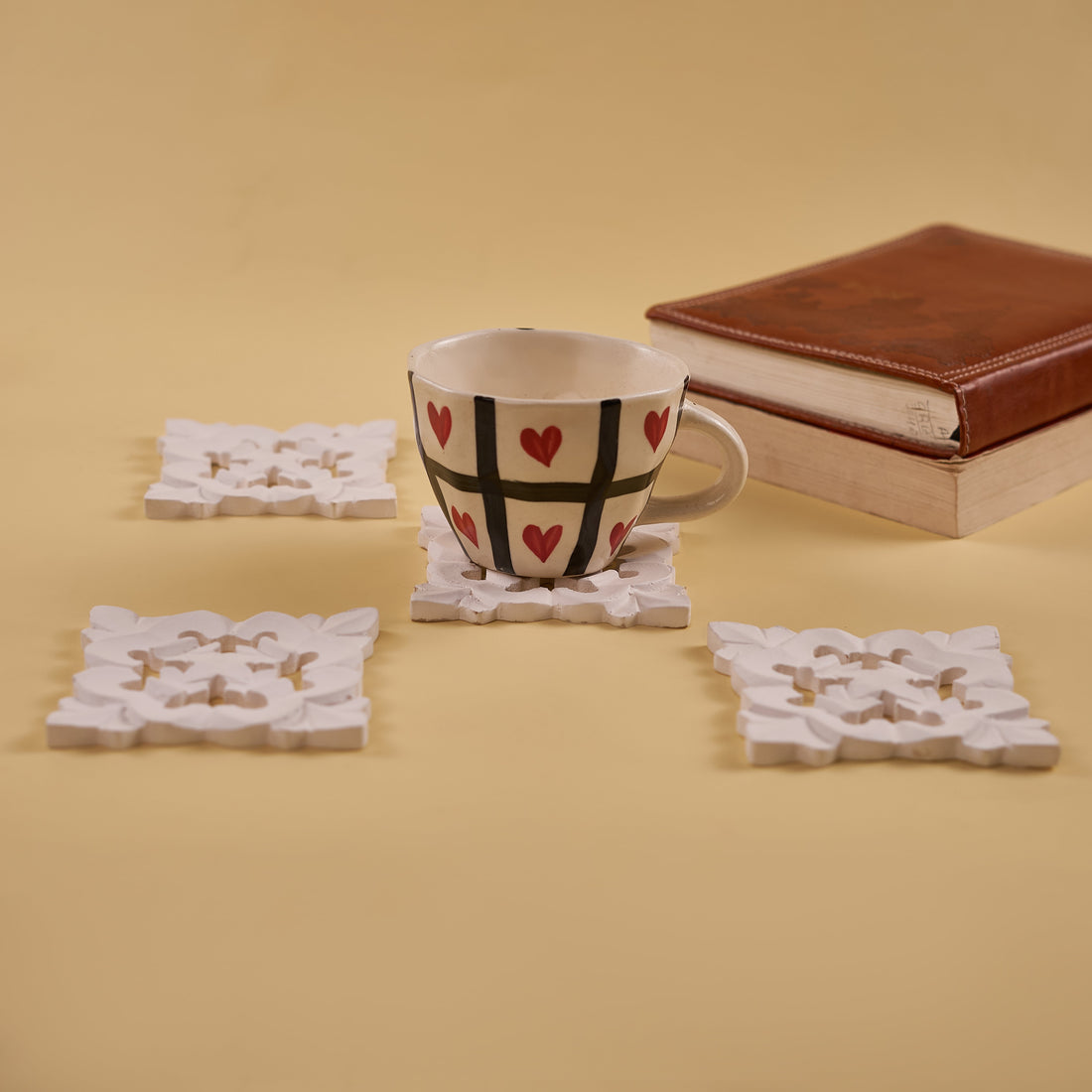 Wooden Handmade White Coaster Set of 4 (Pack of 5/10/20)