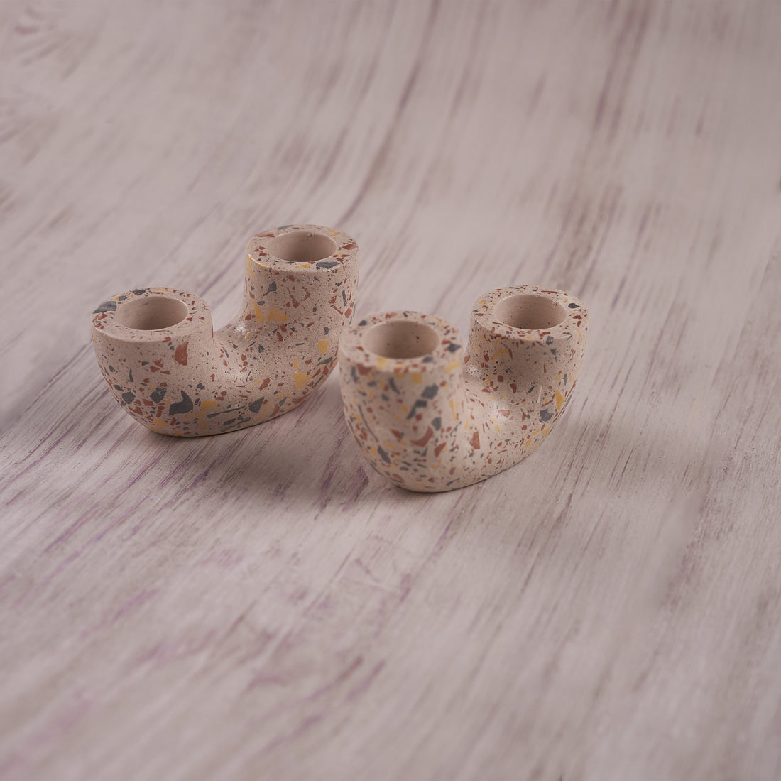 Ceramic Curve Candle Holder Set of 2 – Elegant Terrazo Accent for Your Home Décor (Pack of 5/10/20)