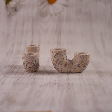 Ceramic Curve Candle Holder Set of 2 – Elegant Terrazo Accent for Your Home Décor (Pack of 5/10/20)