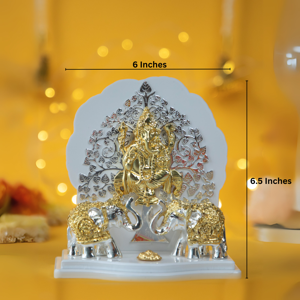 Kalpavriksh Ganesh Idol with Dual-Tone Elephants – Gold & Silver Plated Decorative Showpiece for Home & Gifting