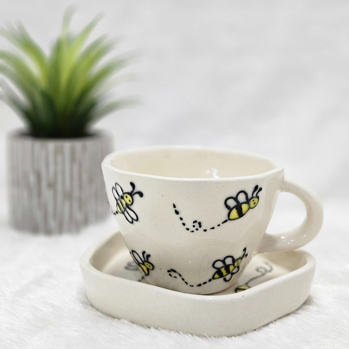 Ceramic 3D Printed Honey Bee Cup & Dish