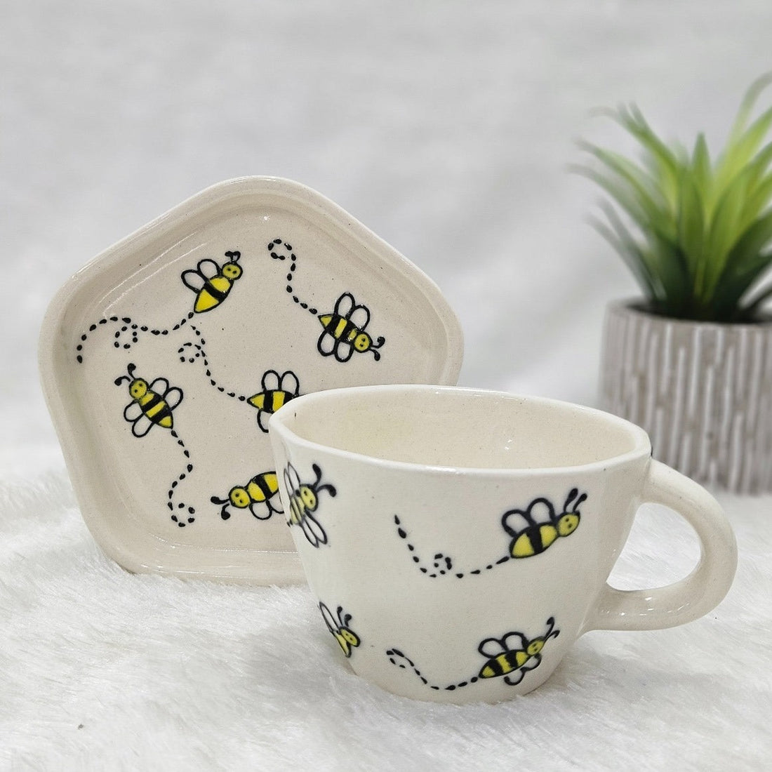 Ceramic 3D Printed Honey Bee Cup & Dish