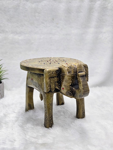 Wooden Copper Printed Elephant Stool