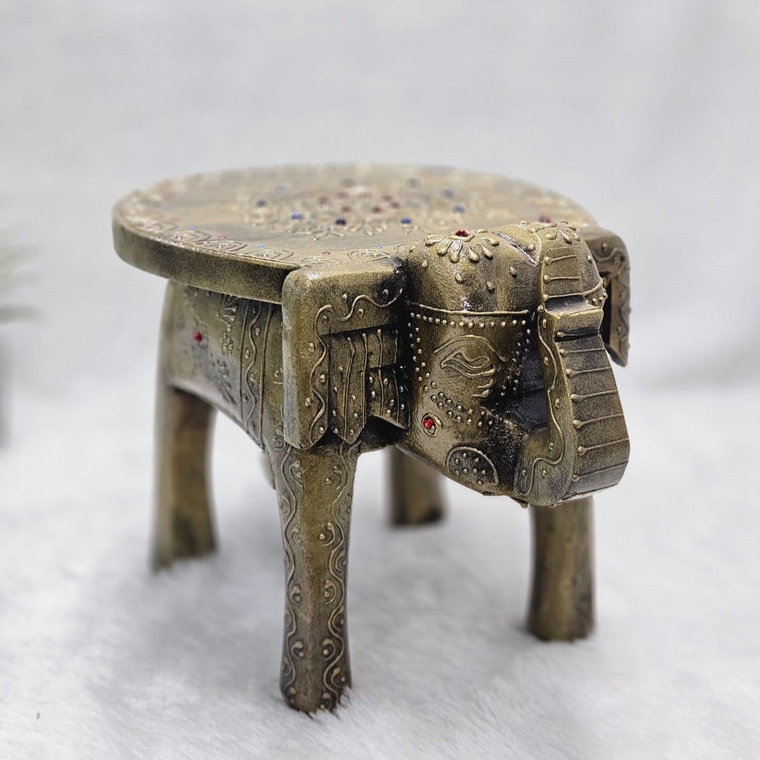 Wooden Copper Printed Elephant Stool