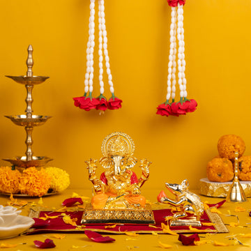 Dagduseth Ganpati Gold with Mushak Combo for Diwali Gifting & Pooja Room Decoration - Pack of 3/5/10