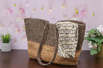 Jute Weaved Zebra Brown Tote (Large)