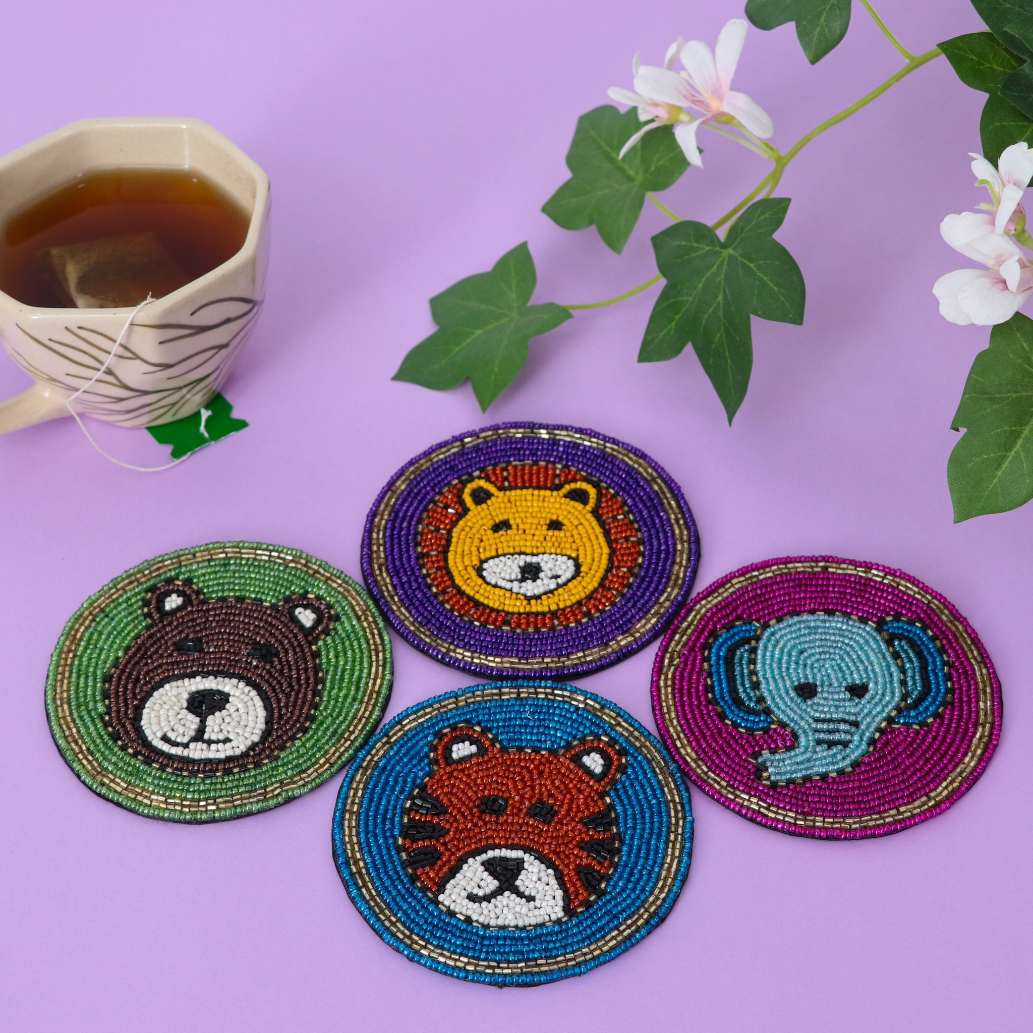 Beaded Coasters - Safari Theme (Set of 4)