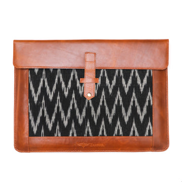 Leather and block print Laptop sleeve with flap closure