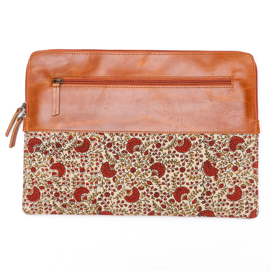 Leather with block print laptop sleeve Floral