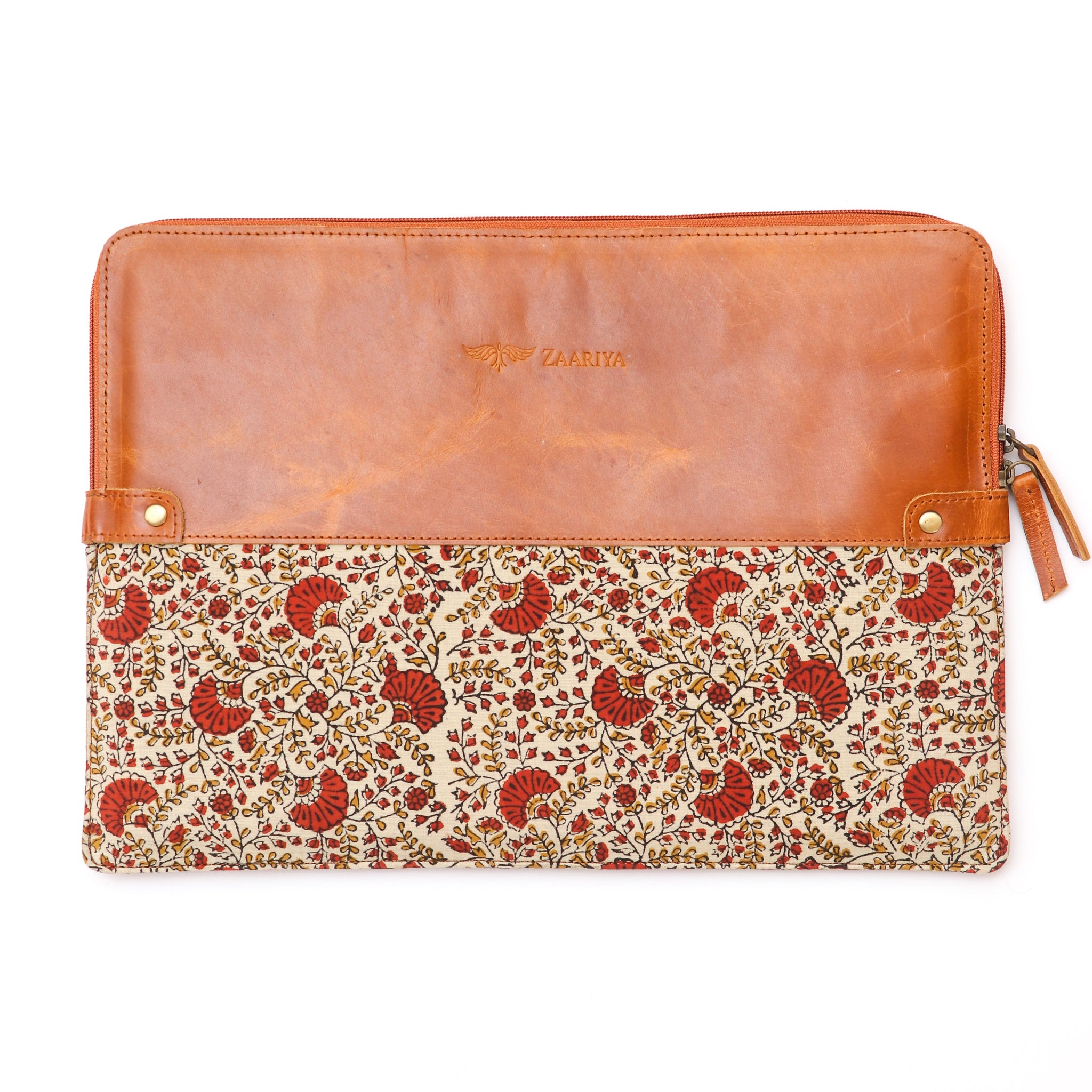 Leather with block print laptop sleeve Floral