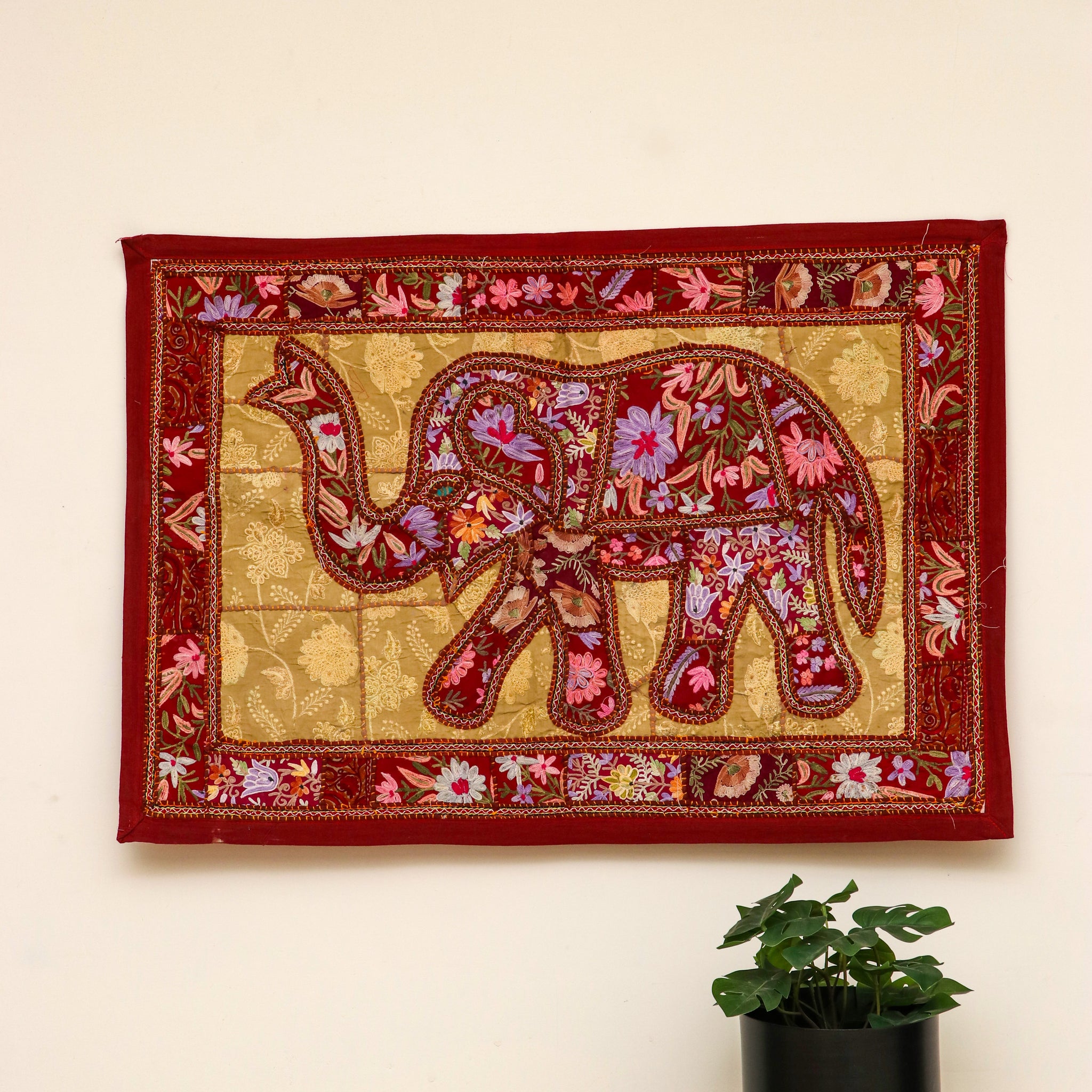 Elephant embroidered wall decor