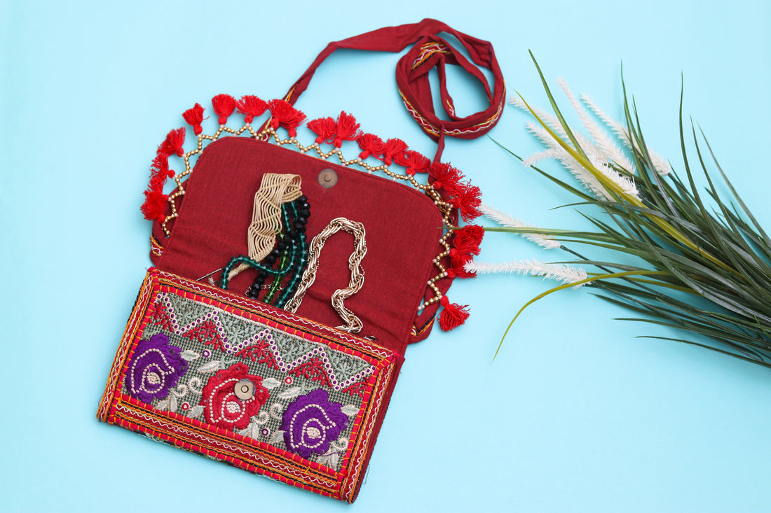 Handmade Embroidered purse with strap