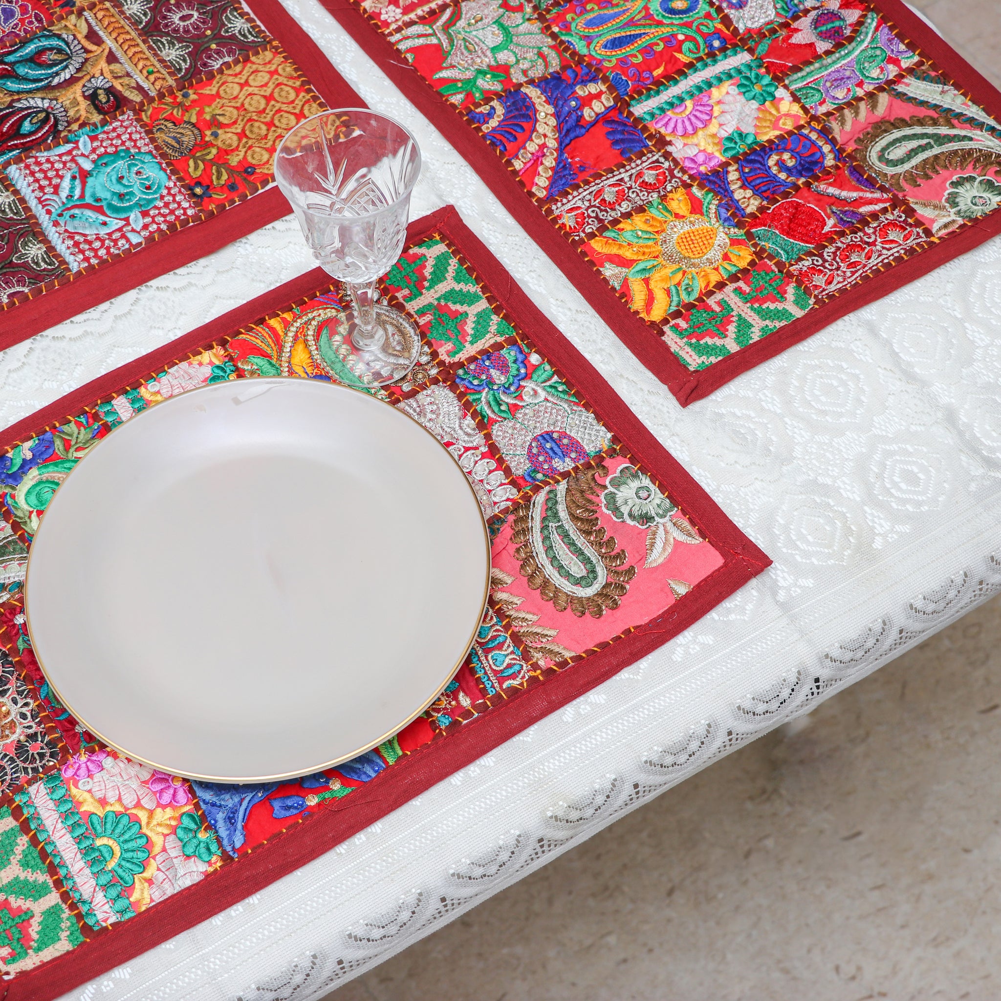 Handmade embroidered Table runner with 6 placemats