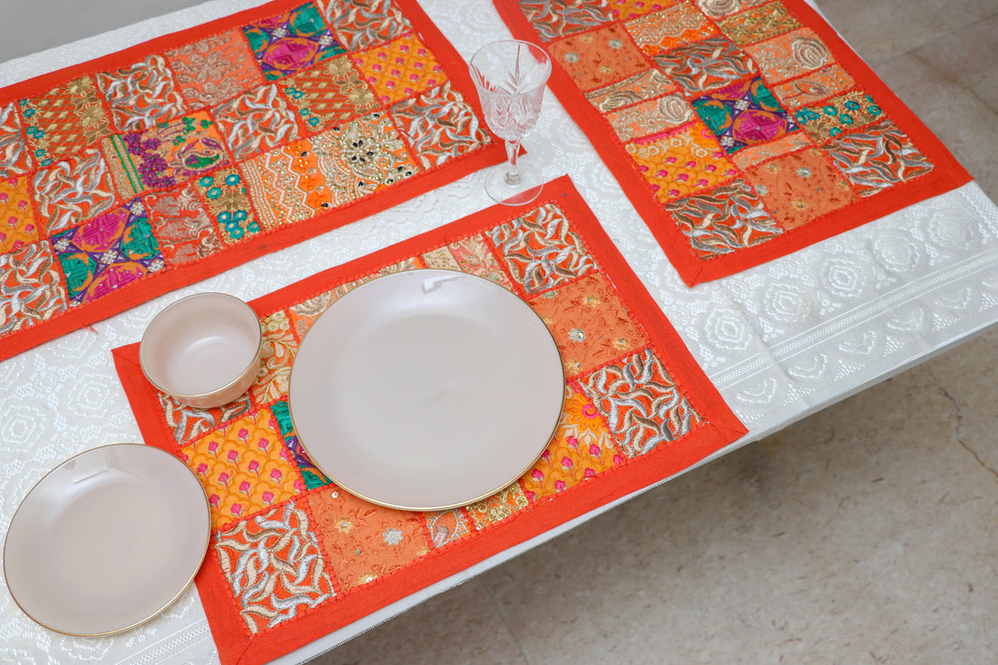 Handmade embroidered Table runner with 6 placemats