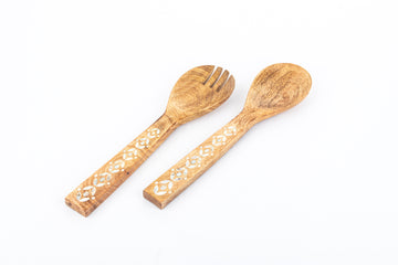 Wooden Serving Spoon & Salad Fork Set for Dining Table Acccessories in Mango Wood (Set of 2) - Salad Spoon Server Big Serving Fork Noodles Pasta Server