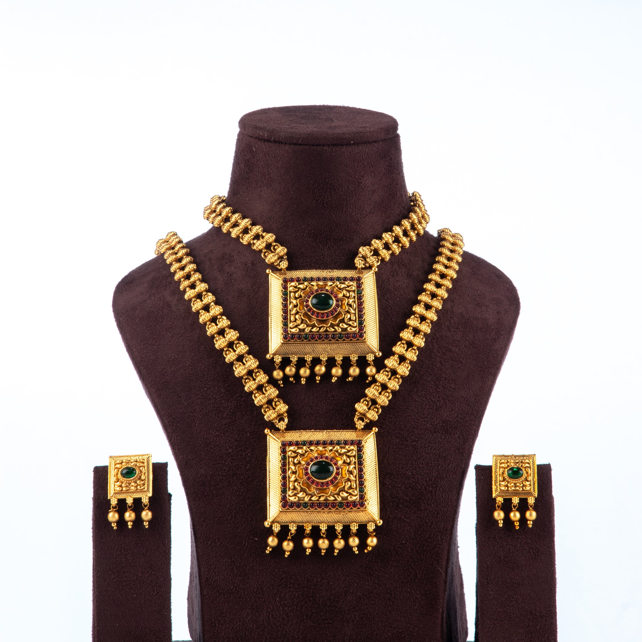 Traditional south indian dual necklace set with square pendant