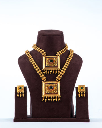 Traditional south indian dual necklace set with square pendant