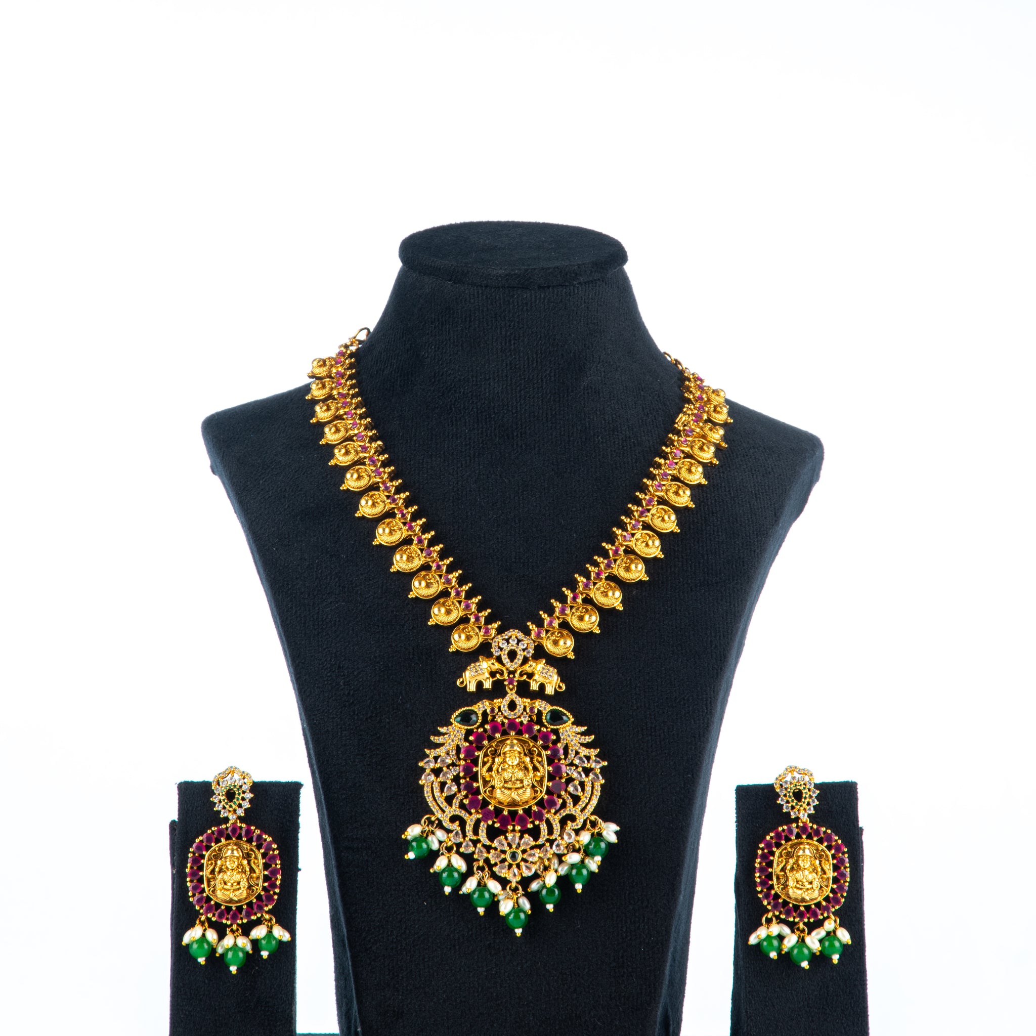 South Indian Coin Necklace Adorned with Goddess Laxmi Pendant