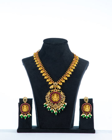 South Indian Coin Necklace Adorned with Goddess Laxmi Pendant