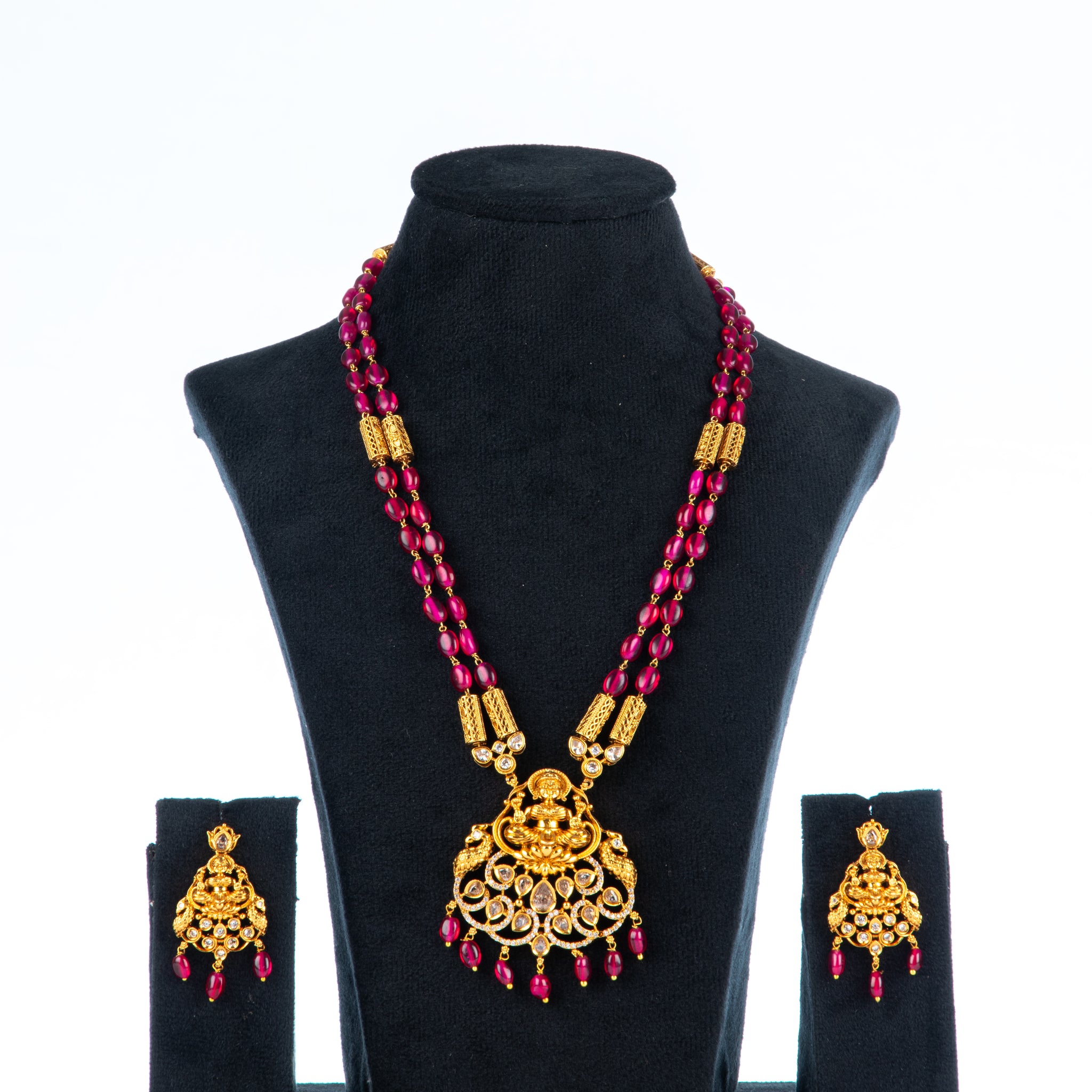 Pink beaded long necklace set