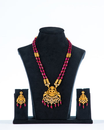 Pink beaded long necklace set