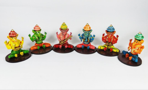 Handcrafted wooden Ganesha Set Multicolor set of 6 - Pack of 3/5/10