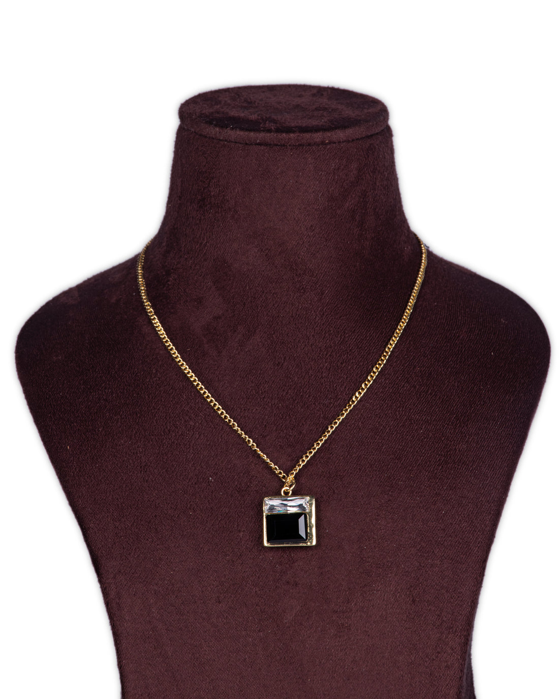 Zaariya- Crystal Brass 2 Stone Pendant Necklace with Fine Brass Metal chain in Lt Gold Metal Finish (black)