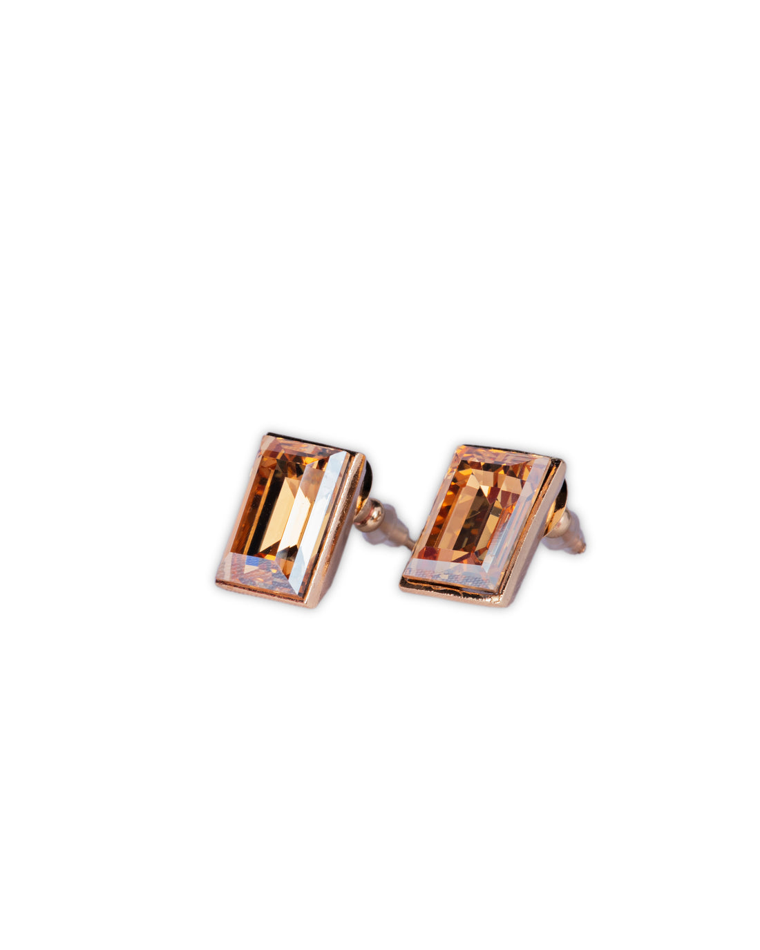 Zaariya 2 Stone Swarovski Crystal Brass Metal Stud Earring in Lt Gold Metal Finish