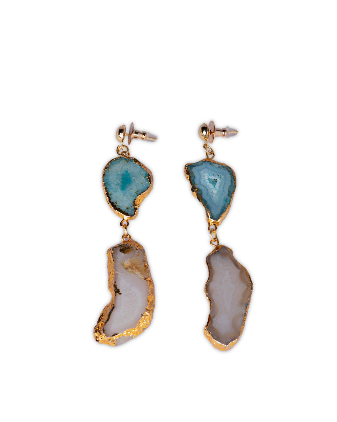 Zaariya- Large Semi Precious Druze / Agate Natural Stone Statement Earrings in Lt Gold Metal Finish