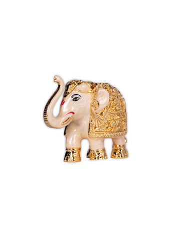 Premium Quality Gold Plated Resin Elephant Show Piece White (3 Inches)