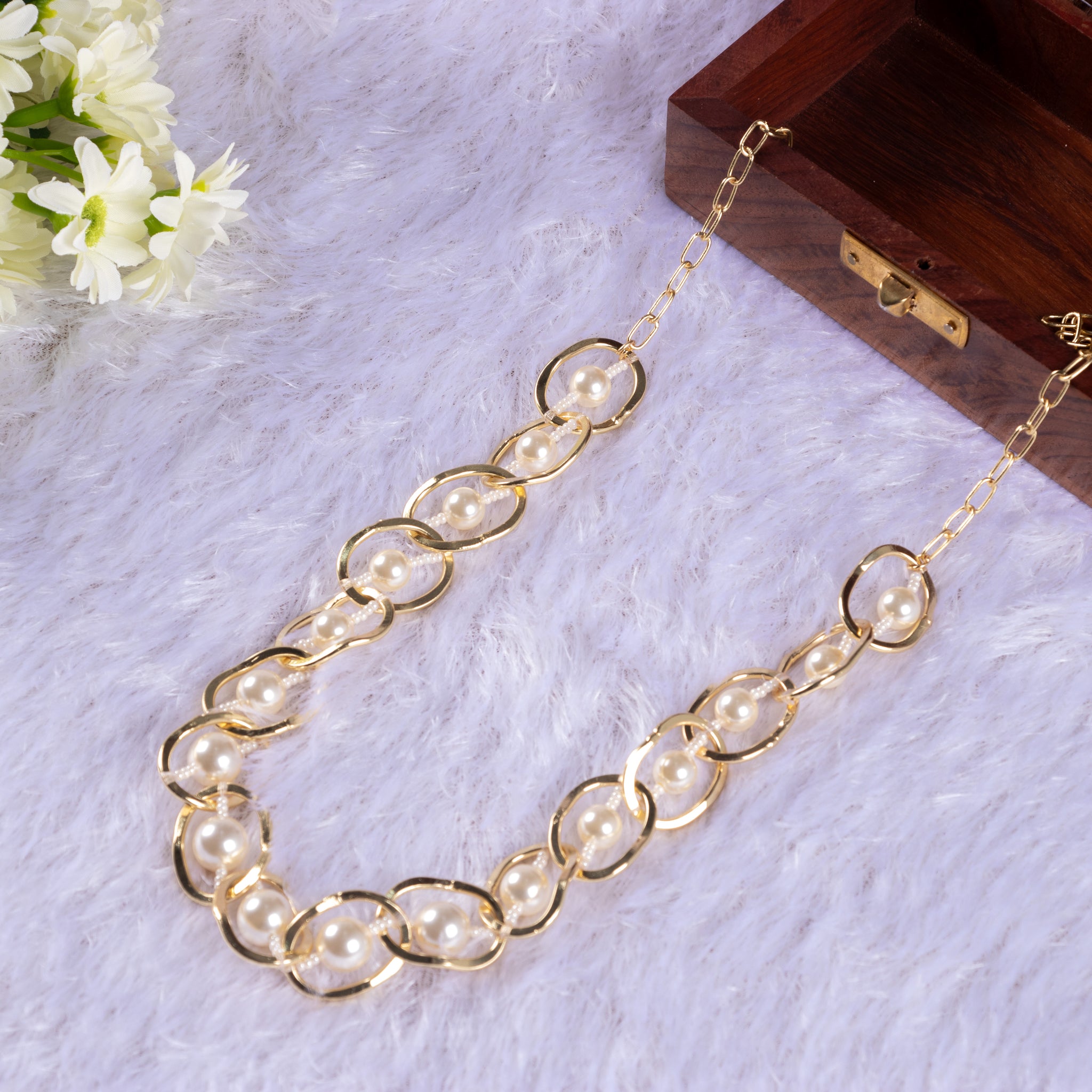 Zaariya- 10 Circular Crystal Bead Handwrapped Statement Necklace in Brown/Beige Combination