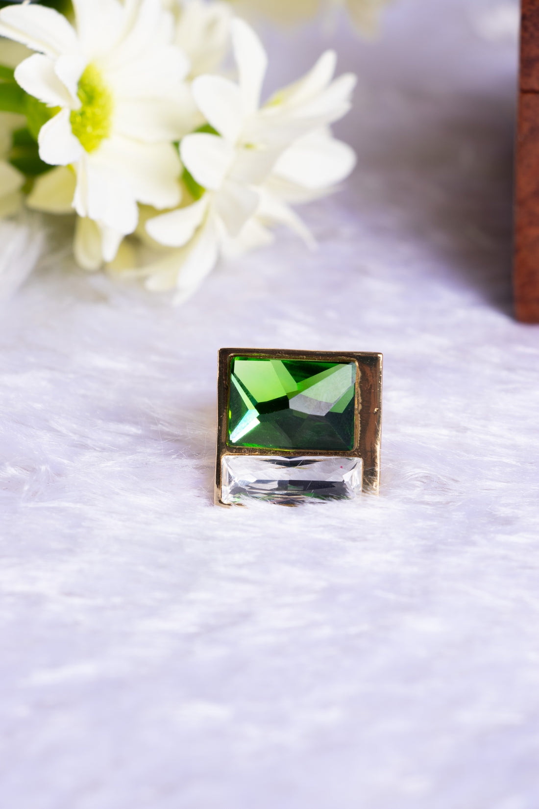 Zaariya- 3 Stone Swarovski Crystal Brass Metal Finger Ring green