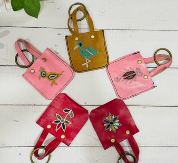 Handmade assorted miniature leather bag keychains