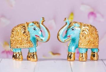 Premium Quality Gold Plated Resin Elephant Show Piece Blue (3 Inches)