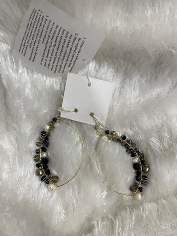 Crystal Bead Wrapped Earrings in Black & Grey Finish