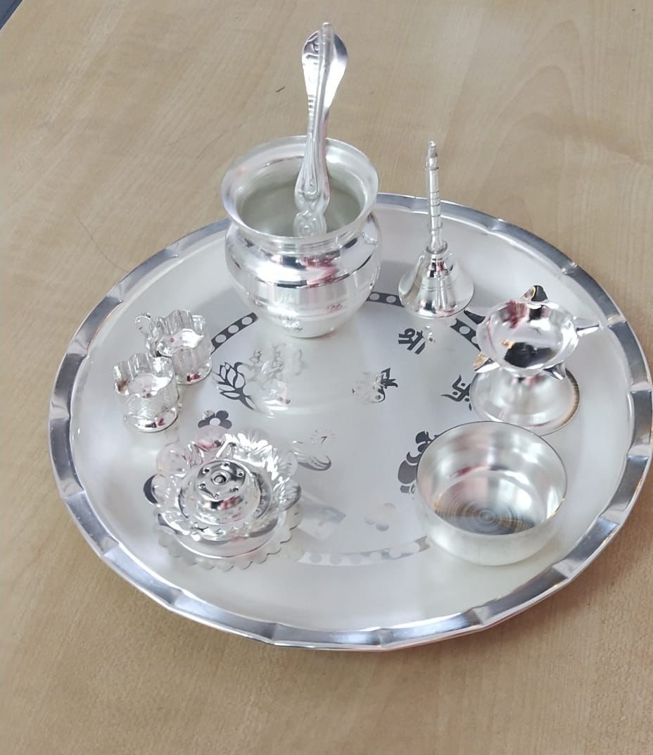 German Silver Lakshmi & Ganesh Puja Thali (Pack of 5/10/20)