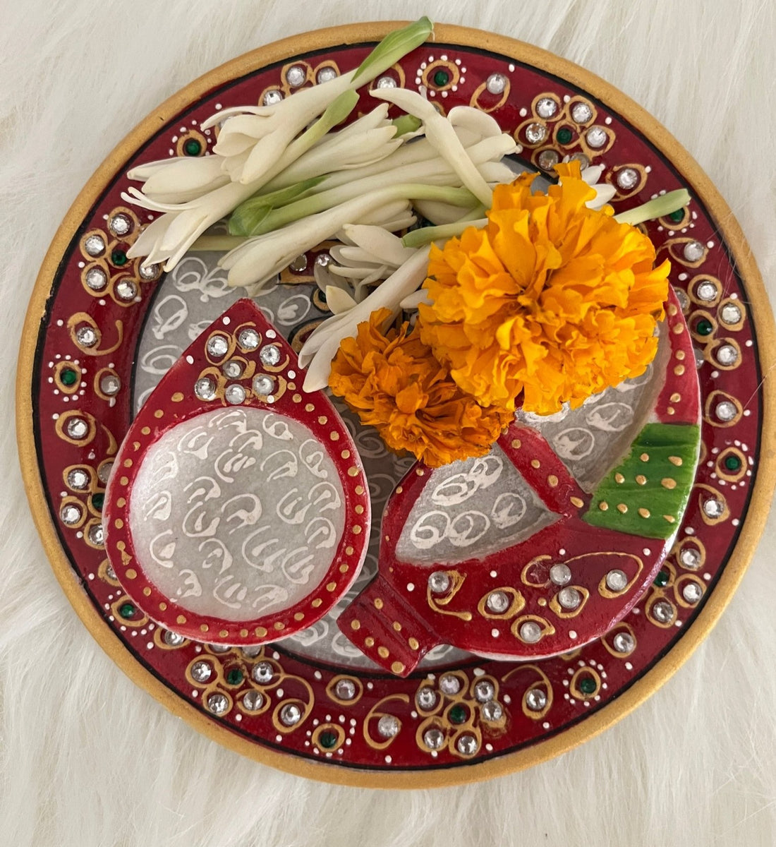 Handcrafted 6" Marble Pooja Thali