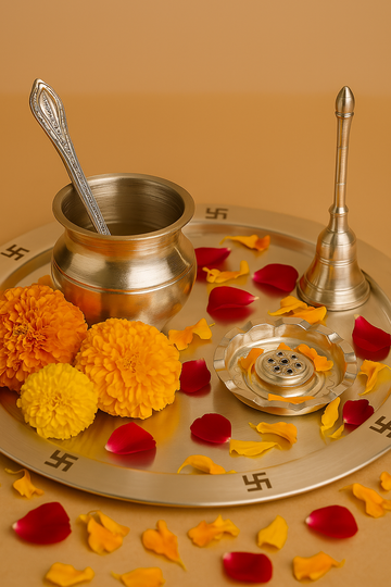 German Silver Swastik Thali Set (7 pcs) (Pack of 5/10/20)