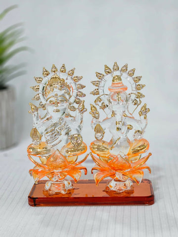 Laxmi Ganesh Crystal Idol for gifting and Home Decor (4 inches) - Pack of 3/5/10